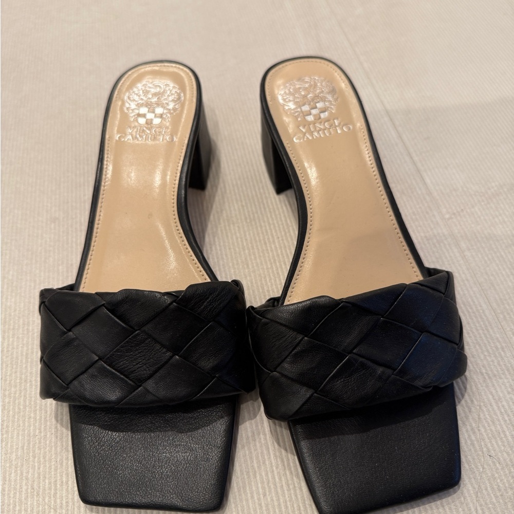 Vince Camuto Black Woven Leather Mules